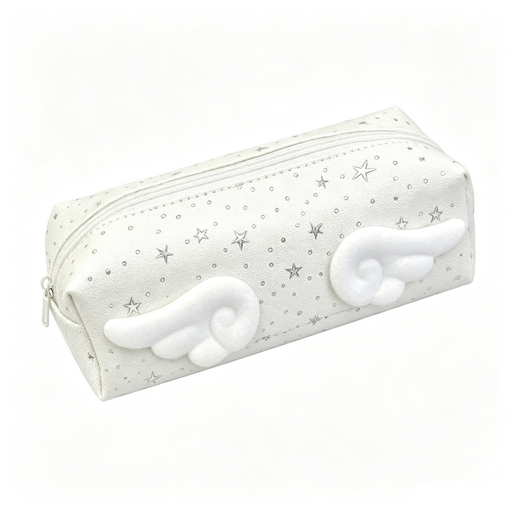Cute Angel Wings Pencil Case Large Capacity Star Print Pen Pouch Girls School Stationery Bag 3 Colors