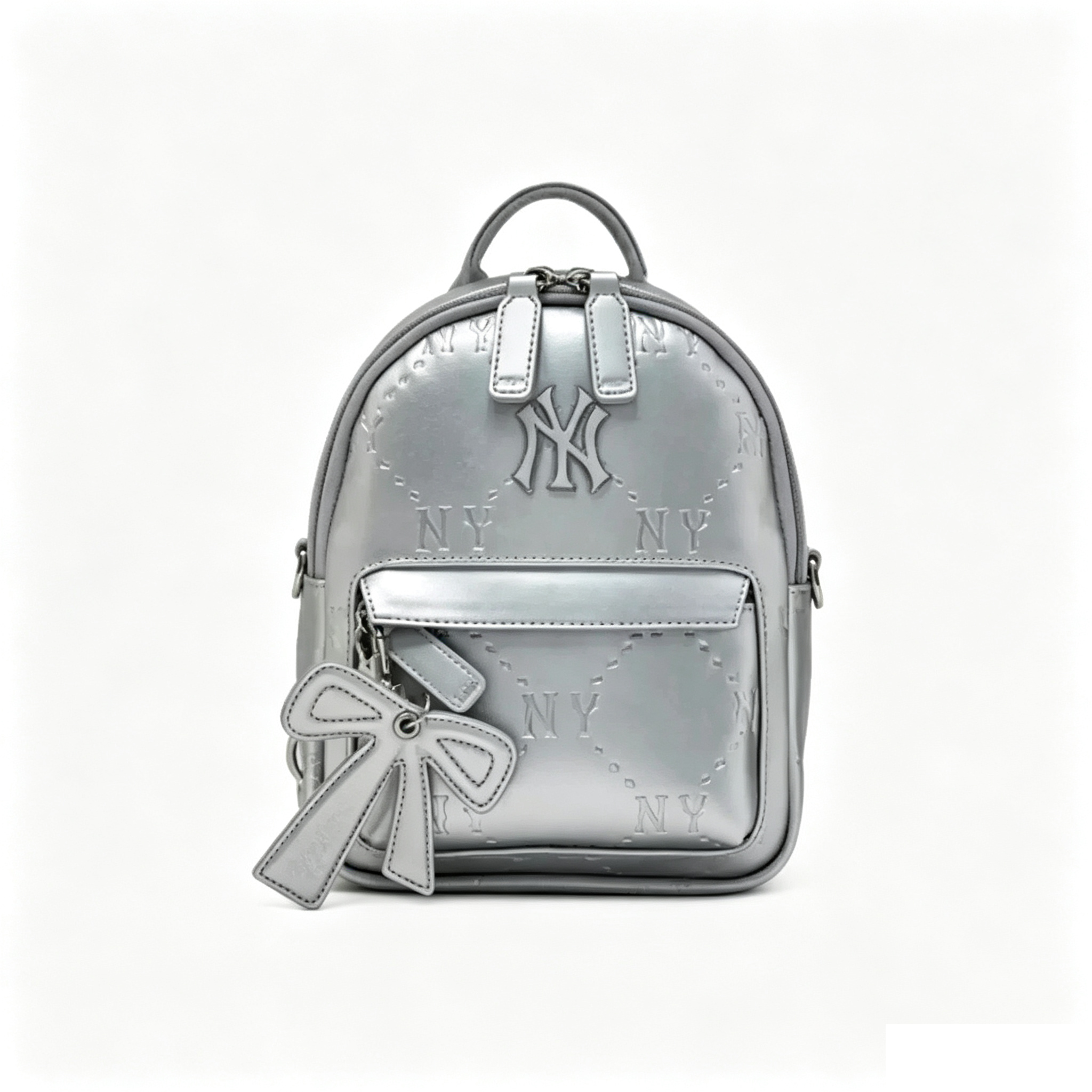 Mini Embossed Pattern Backpack for Women, Cute Bow Pendant Small Daypack, PU Leather Casual Rucksack Multi‑Way Shoulder Bag for Daily Use