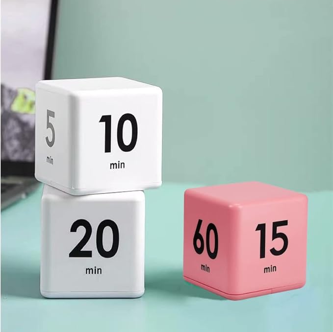 Feilifan Cube Timer, Productivity Flip Timer for Classroom Study Kitchen Workout Kids ADHD Countdown 15-20-30-60 Minute Preset, Pink