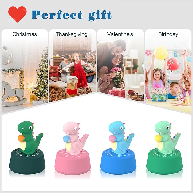 ELE DEPI 60 Minutes Mechanical Kitchen Timer,Cute Dinosaur Timer for Kids,Wind Up Egg Timer for Cooking,Reading,Classroom and Do Sports. (Dark Green)