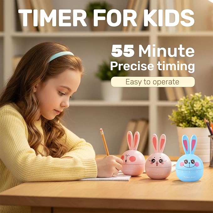 Cartoon Mechanical Kitchen Timer, 60 Minutes Countdown Timer, Mechanical Visual Timer for Kids - No Batteries Required, Kitchen Timer for Cooking, Home, Study and Classroom (Blue-D)