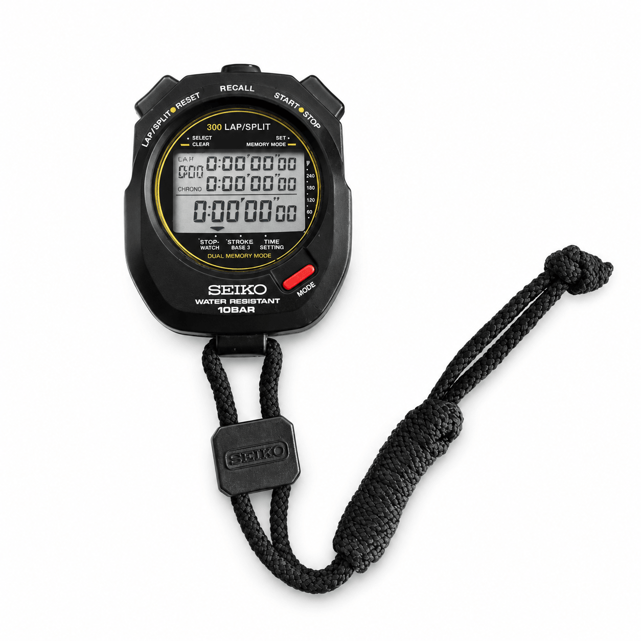 SEIKO SVAS009 Professional Waterproof Stopwatch for Swimming Training, 300 Lap Memory, 10‑Bar Water Resistance, Triple‑Line Display, 1/100‑Second Timing
